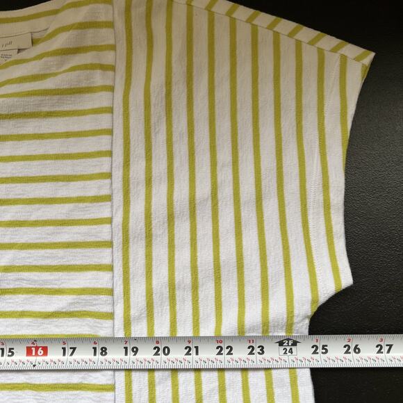 J Jill Shirt Womens XL Green Striped Cotton Short Sleeve Boxy Relaxed Lagenlook - Picture 9 of 10